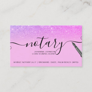 Mobile Notary loan typography purple glitter Business Card