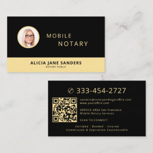 Mobile notary photo QR professional black gold Business Card