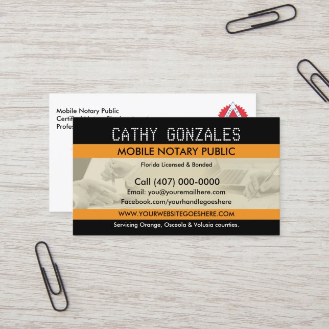 Mobile Notary Public Business Card (Front/Back In Situ)