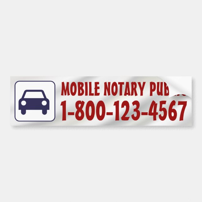 Mobile Notary Public Car with Phone Number Bumper Sticker (Front)