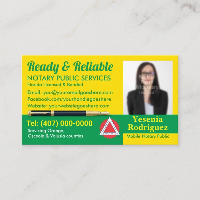 Mobile Notary Public Customisable Photo Business C Business Card (Front)