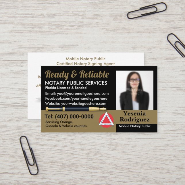 Mobile Notary Public Customisable Photo Business Card (Front/Back In Situ)