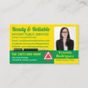 Mobile Notary Public Customizable Photo Business C Card