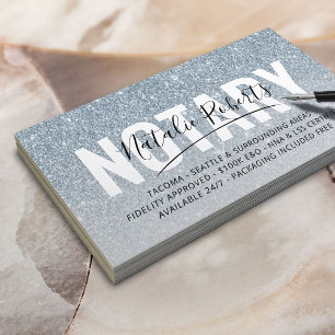 Mobile Notary Public Dusty Blue Glitter Signature Business Card