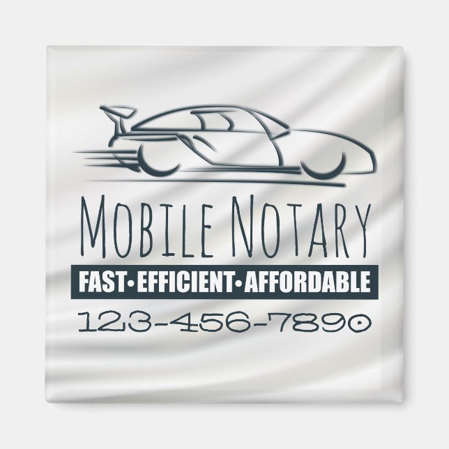 Mobile Notary Public Fast Car with Phone Number Magnet (Front)