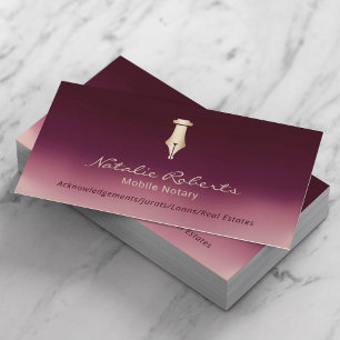 Mobile Notary Public Gold Signing Pen Burgundy Red Business Card