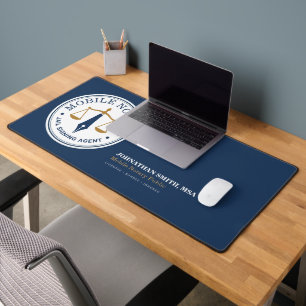 mobile notary public jail legal signing Navy Gold Desk Mat