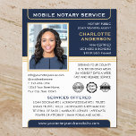 Mobile Notary Public Loan Signing Agent Blue Gold Flyer<br><div class="desc">Create a professional appearance with this classic Notary Public business flyer. A stylish template personalised with your photo, name, details and logo or accreditation symbols. The text and images can be customised or deleted so you can include the information you want. An effective way to promote your business and advertise...</div>