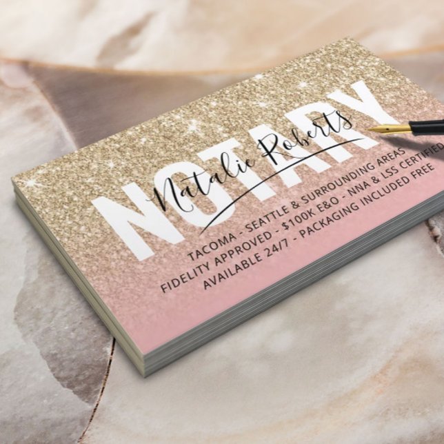 Mobile Notary Public Modern Gold Glitter Signature Business Card (Creator Uploaded)