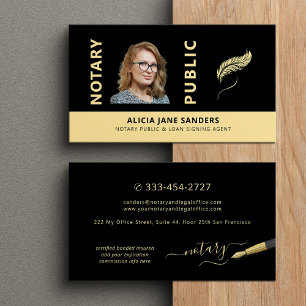 Mobile notary public photo gold black business card
