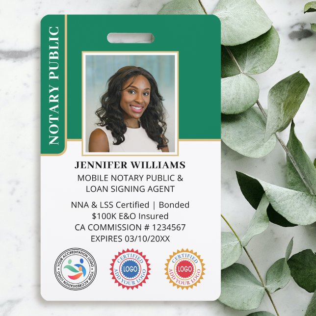 Mobile Notary Public Photo QR Code ID Green ID Badge (Creator Uploaded)