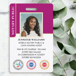 Mobile Notary Public Photo QR Code ID Plum ID Badge