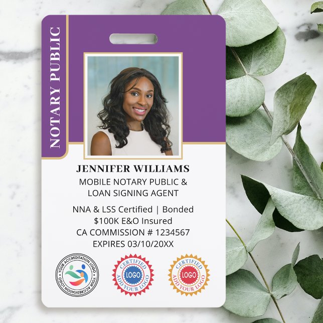 Mobile Notary Public Photo QR Code ID Purple Badge (Creator Uploaded)