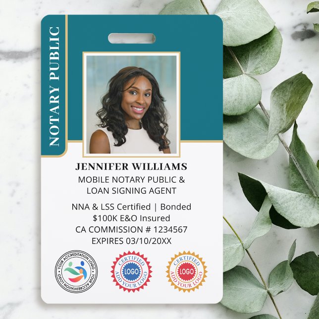 Mobile Notary Public Photo QR Code ID Teal ID Badge (Creator Uploaded)