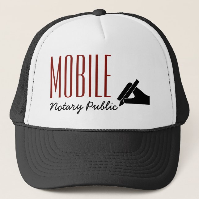 Mobile Notary Public Poised Pen Customisable Trucker Hat (Front)