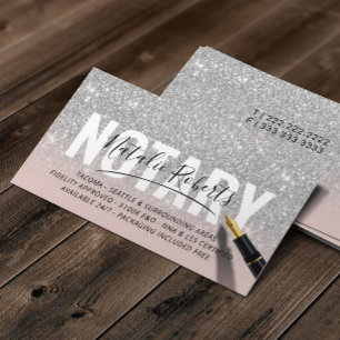 Mobile Notary Public Rose Gold Silver Glitter Business Card