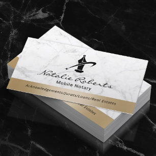 Mobile Notary Public Service Gold Border Marble Business Card