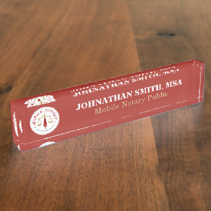 Mobile Notary Public Signing Agent red gold Nameplate