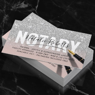 Mobile Notary Public Silver Glitter Signature Pink Business Card