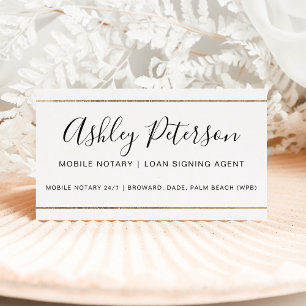 Mobile Notary public typography gold stripe Business Card