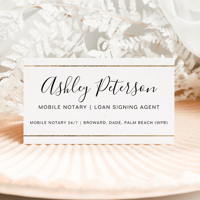 Mobile Notary public typography gold stripe Business Card (Creator Uploaded)