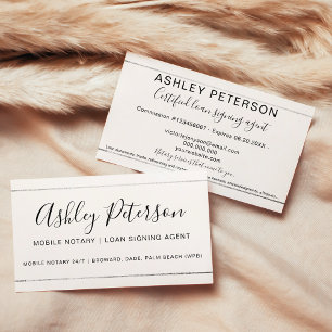 Mobile Notary public typography silver stripe Business Card