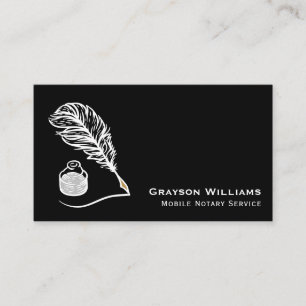 Mobile Notary Quill QR Code Black Business Card