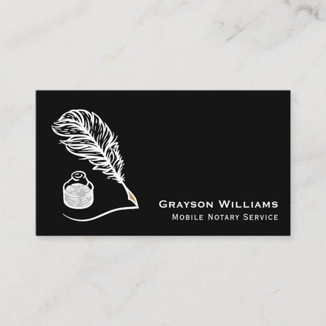  Mobile Notary Quill QR Code Black  Business Card (Front)