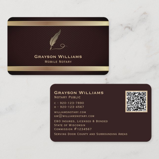 Mobile Notary Quill QR Code   Business Card (Front/Back)