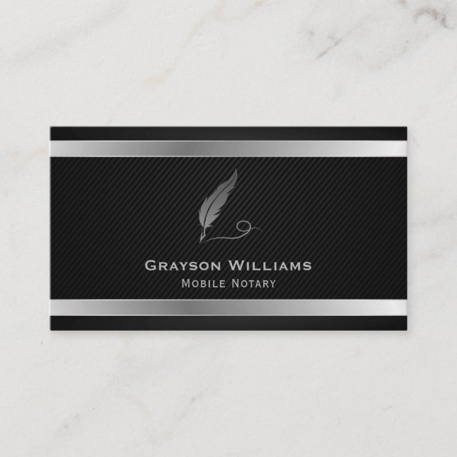 Mobile Notary Quill QR Code Silver Black Business Card (Front)