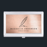 Mobile Notary Quill Rose Gold Brushed Metal   Business Card Holder<br><div class="desc">Stylish faux brushed metal design with a quill for your mobile notary business.</div>