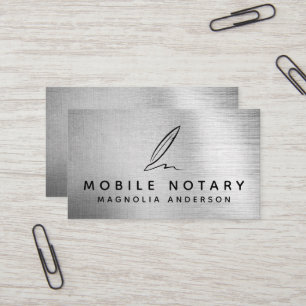 Mobile Notary Quill Silver Foil Business Card