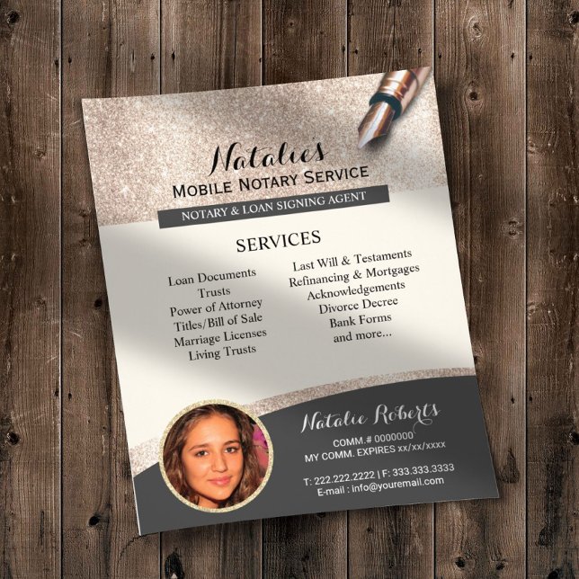 Mobile Notary Service Ivory Gold Glitter Photo Flyer (Creator Uploaded)