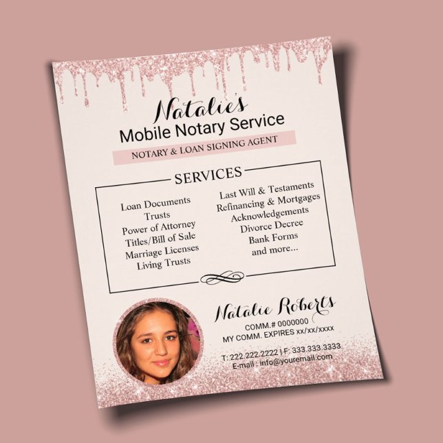 Mobile Notary Service Modern Rose Gold Drips Flyer (Creator Uploaded)