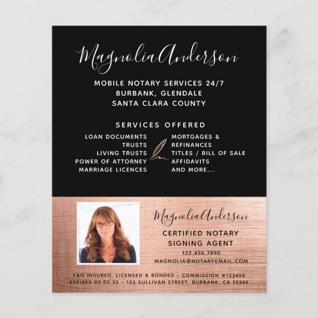 Mobile Notary Service Rose Gold Photo Flyer (Front)