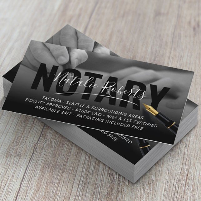 Mobile Notary Service Signature BW Photography Business Card (Creator Uploaded)