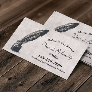 Mobile Notary Service Vintage Feather Pen Business Card