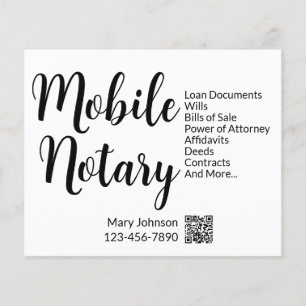 Mobile Notary Services Phone Number QR Code Flyer