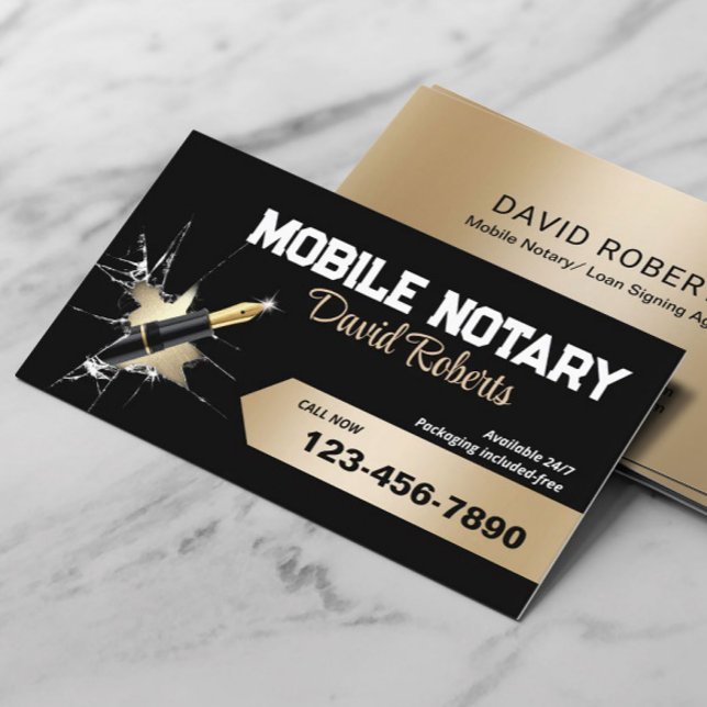 Mobile Notary Signing Agent Creative Pen Black Business Card (Creator Uploaded)