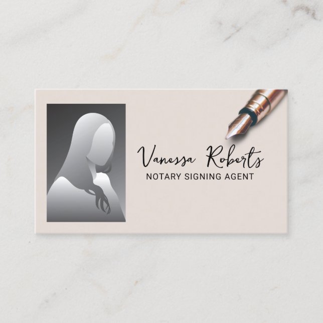 Mobile Notary Signing Agent Elegant Photo Business Card (Front)