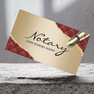 Mobile Notary Signing Agent Luxury Red & Gold Business Card