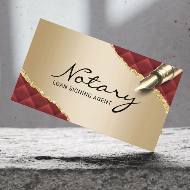 Mobile Notary Signing Agent Luxury Red & Gold Business Card (Creator Uploaded)