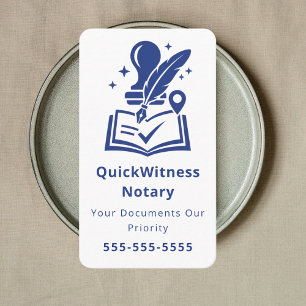 Mobile Notary Signing Agent Luxury White Navy Business Card