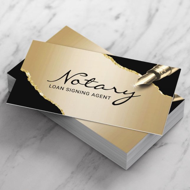 Mobile Notary Signing Agent Modern Black & Gold Business Card (Creator Uploaded)