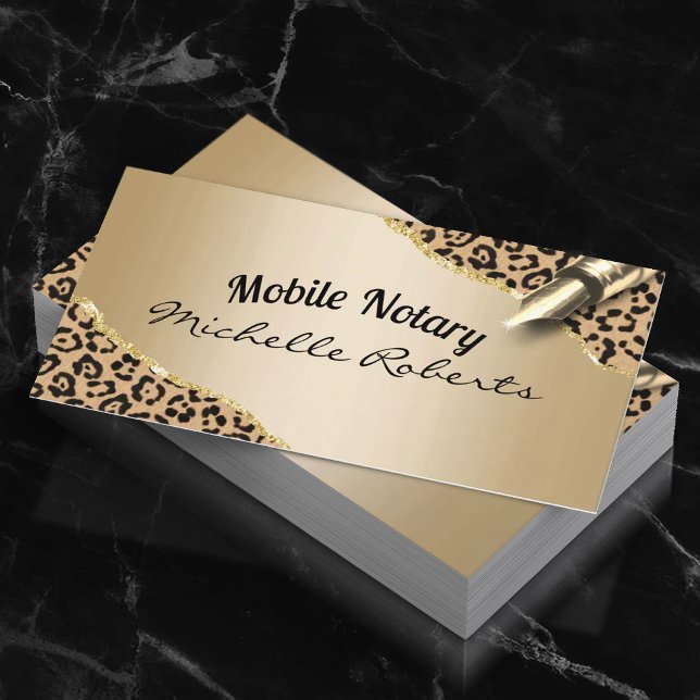 Mobile Notary Signing Agent Modern Gold Leopard Business Card (Creator Uploaded)