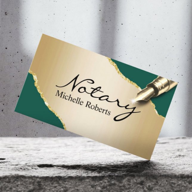 Mobile Notary Signing Agent Modern Green & Gold Business Card (Creator Uploaded)