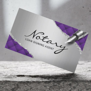 Mobile Notary Signing Agent Modern Purple & Silver Business Card