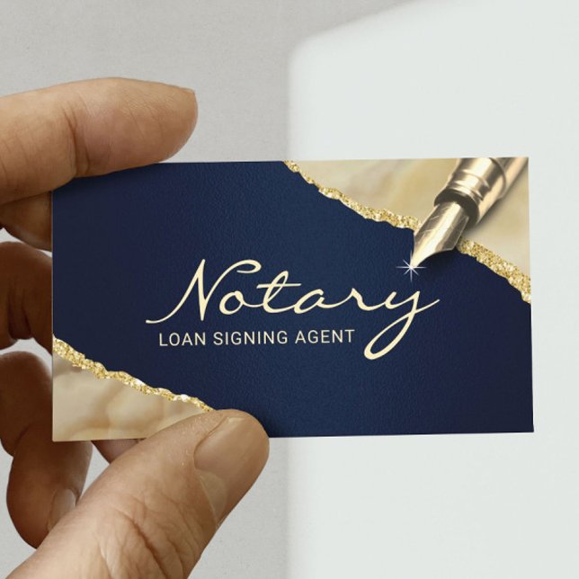 Mobile Notary Signing Agent Navy & Gold Agate  Business Card (Creator Uploaded)