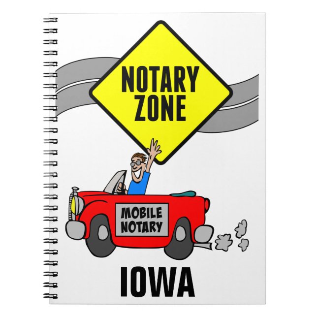 Mobile Notary Zone Red Sports Car Iowa Notebook (Front)