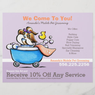 Mobile Pet Groomer Shih Tzu Purple Coupon Ad Flyer